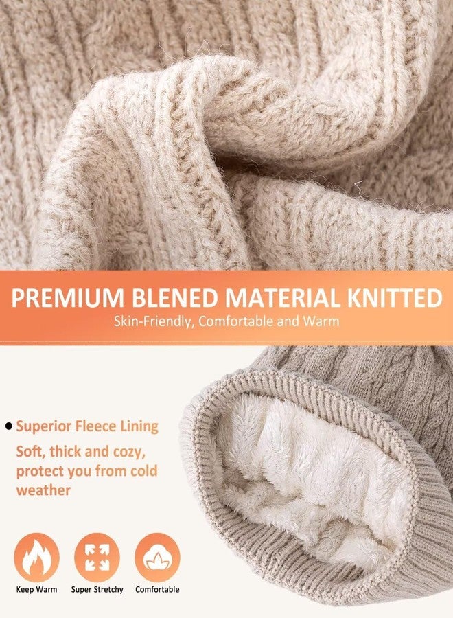 FISFET Winter Beanie Hat Scarf Gloves Set for Women, Pom Pom Beanie with Fleece Lined Long Knit Neck Warmer Fingers Touchscreen Gloves, Fashionable Cute Warm 3 in 1 Gift Set for Cold Weather(A-01) Oatmeal - Image 5